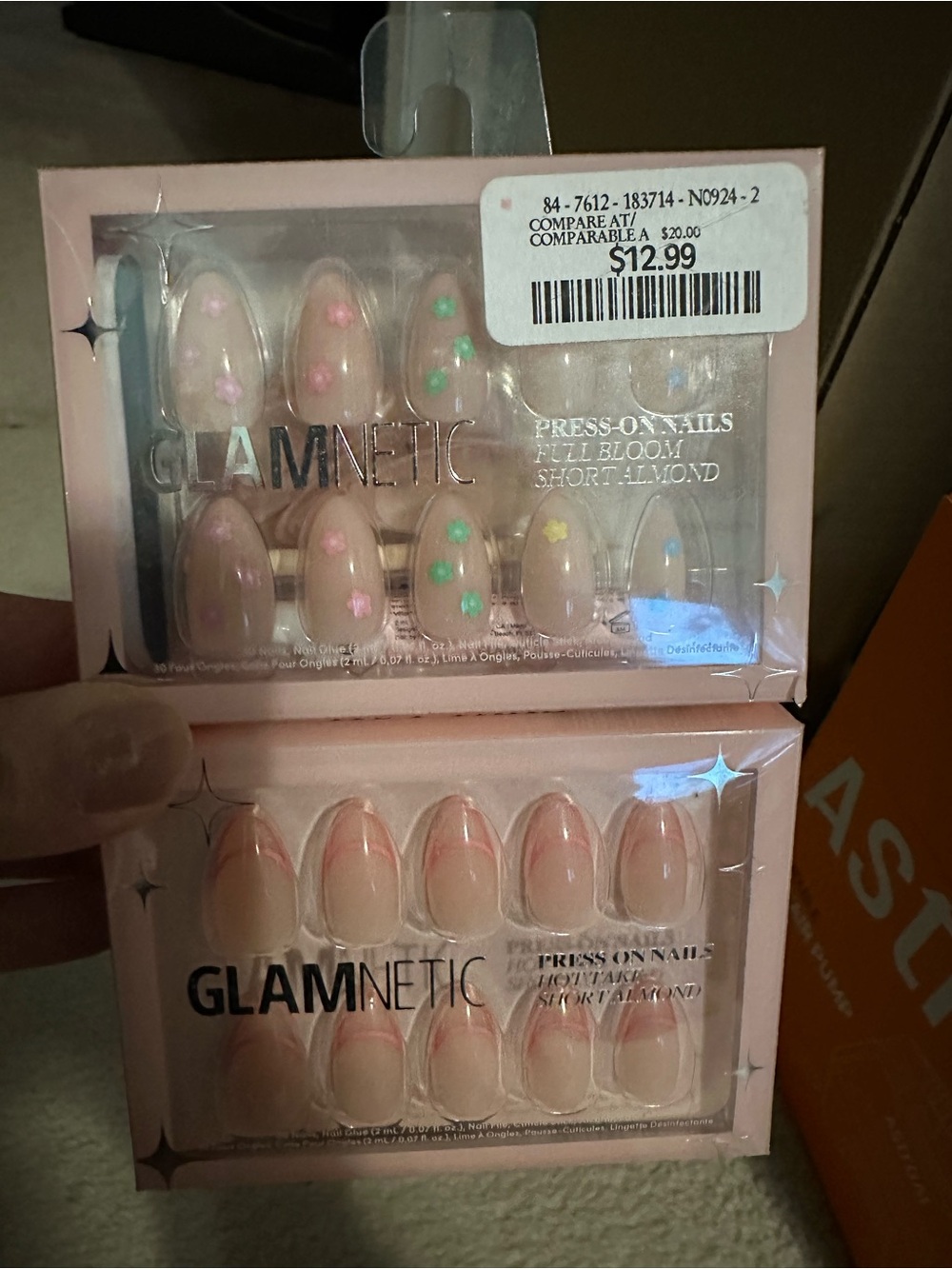 GLAMNETIC Press-On Nails Set — Pink Almond Floral & Nude French